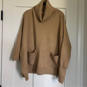 Loft M poncho pocket sweater cowl camel soft turtleneck